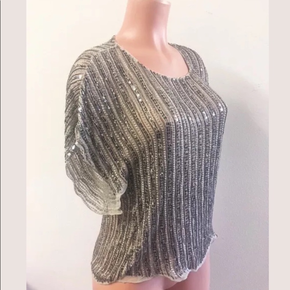 Parker pebble grey silk chiffon beaded top